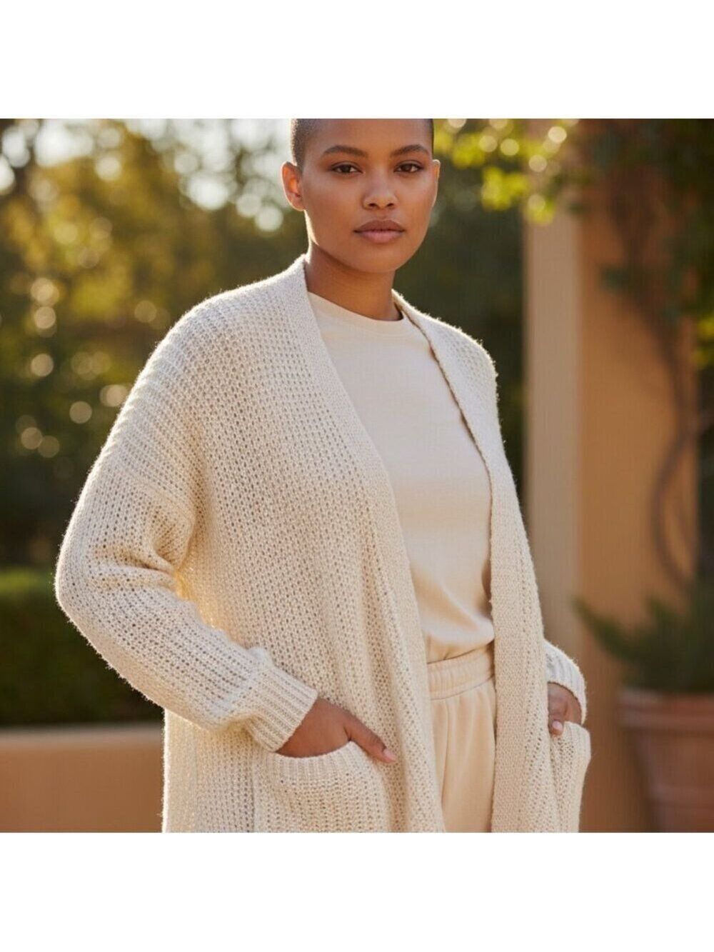 Free People Oversized Lagenlook Cream Cardigan 84% Cotton 16% Rayon Size XS